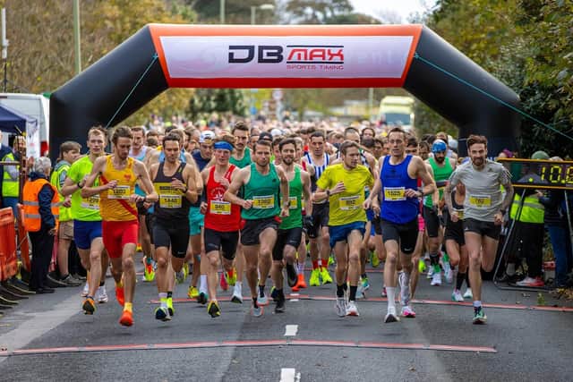 And they're off! Runners start the Gosport Marathon at a quick pace.  Photos by Alex Shute