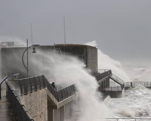 Pictured are the waves caused by Storm Eunice in 2022. Photos by Alex Shute