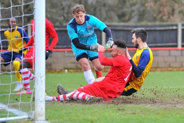 Matt Paterson goes close during Gosport's win at Beaconsfield. Picture: Martyn White.