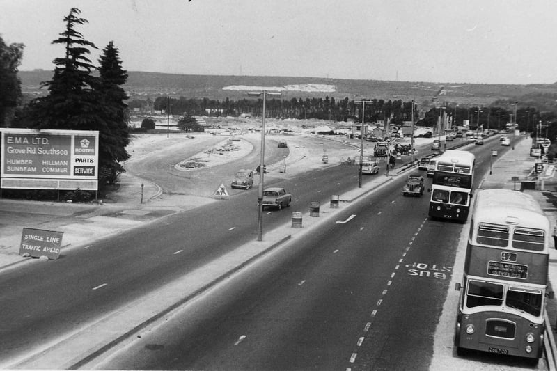 Portsbridge, Hilsea, Portsmouth, during construction of Portsbridge roundabout about 1970.