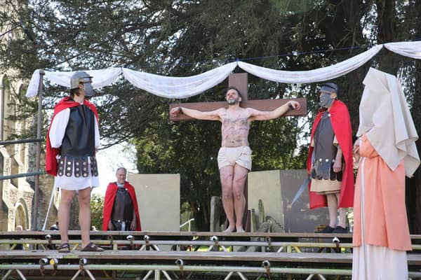 Neil Maddock acts as Jesus being crucified in Havant Passion Play