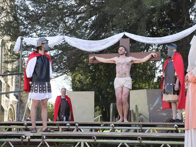 Neil Maddock acts as Jesus being crucified in Havant Passion Play
