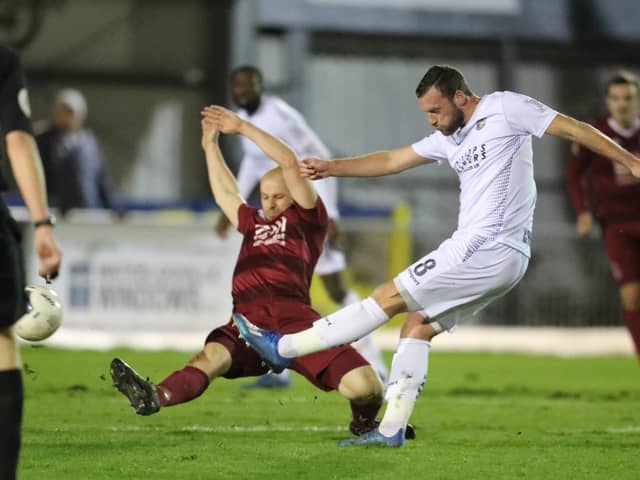 Hawks midfielder Andy Drury played for Dartford boss Steve King during his time at Lewes. Photo by Dave Haines/Portsmouth News