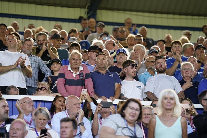 The South Stand enjoying the sunshine as Pompey take on Peterborough.