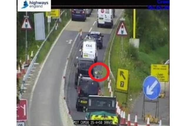 The roll of carpet blocked a lane of junction 7 of the M27 near Hedge End. Picture: Highways England