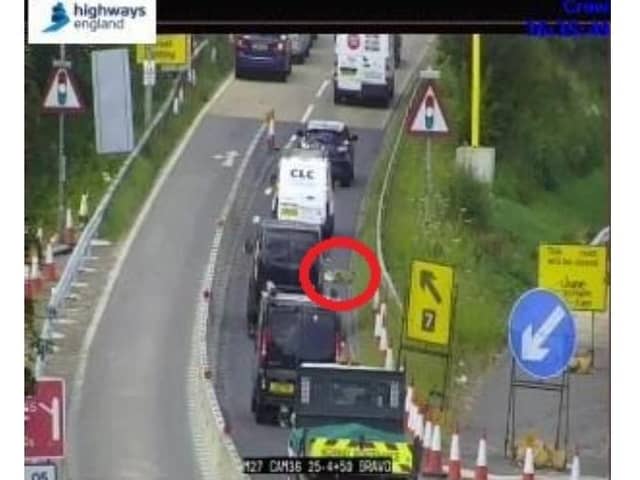 The roll of carpet blocked a lane of junction 7 of the M27 near Hedge End. Picture: Highways England
