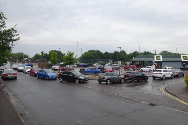 Vehicles queuing at McDonald's in Fareham. Picture: Habibur Rahman
