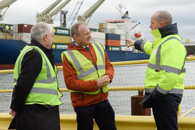 Pictured is: Gerald Vernon-Jackson, Ed Davey and Port Director Mike Sellars.

Picture: Keith Woodland (050321-25)