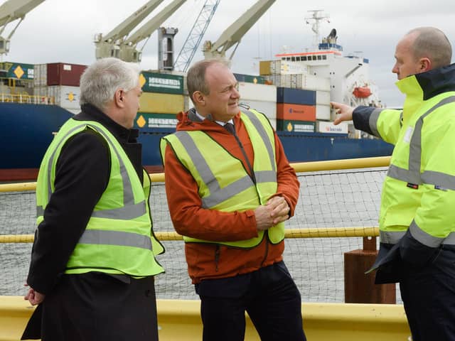 Pictured is: Gerald Vernon-Jackson, Ed Davey and Port Director Mike Sellars.

Picture: Keith Woodland (050321-25)