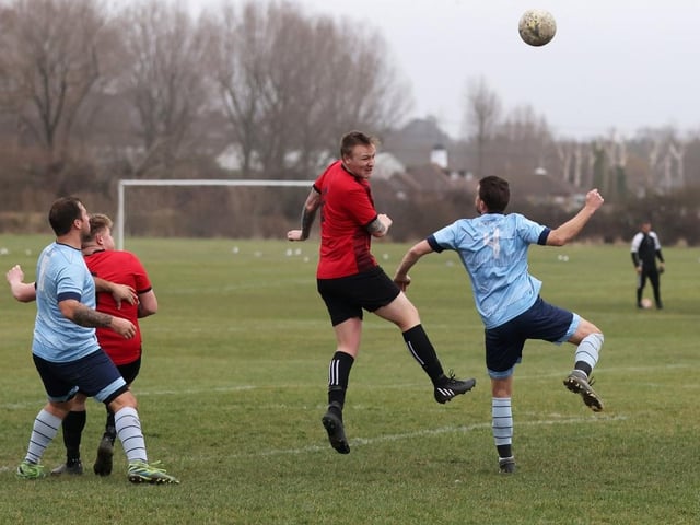 Portchester Rovers (blue) v Horndean United. Picture: Sam Stephenson