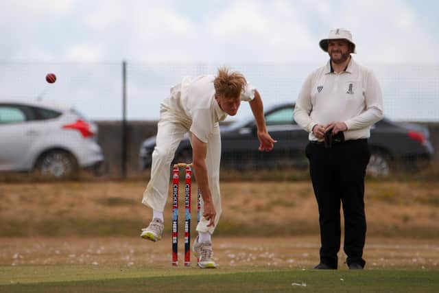 Burridge 2nds bowler Francis Moore in action against Portsmouth 2nds.
Photo by Alex Shute