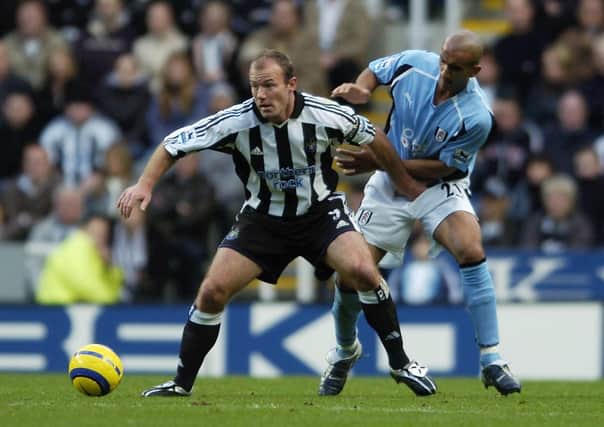Zesh Rehman tangles with Newcastle's Alan Shearer during a Premier League game in November 2004. Picture: Matthew Lewis/Getty Images
