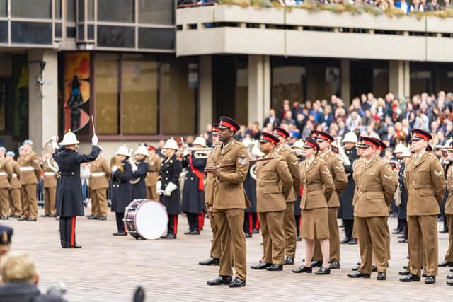 Pictured: The army personel at the Remembrance Sunday event in Guildhall Square, portsmouth 14/11/21Picrture By: Andy Hornby