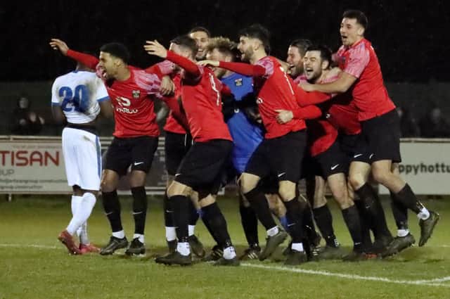 Fareham Town players celebrate their win. Picture by Ken Walker