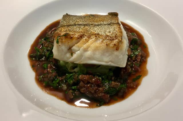 Haddock with red wine and bacon by Lawrence Murphy