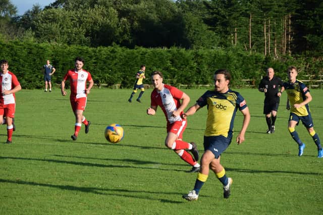 Rob Evans in action for Moneyfields during Tuesday's hastily-arranged friendly against Follands at Sherfield English. Picture Dan (JMA Media).