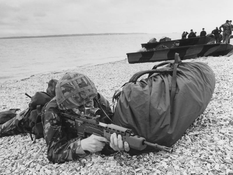 Marines carry out D-Day type exercise at Lee-on-the-Solent beach, 1992. The News PP5147
