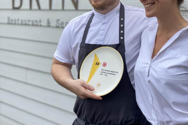 Head chef Cameron Bradshaw and Katie Chapman, general manager with the AA Rosette Award for Culinary Excellence.
Picture: Lucy Branson