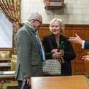 Peter and Sandie Adams from Langstone receive their wedding anniversary gift from Havant MP Alan Mak