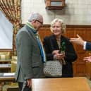 Peter and Sandie Adams from Langstone receive their wedding anniversary gift from Havant MP Alan Mak