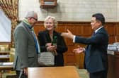 Peter and Sandie Adams from Langstone receive their wedding anniversary gift from Havant MP Alan Mak