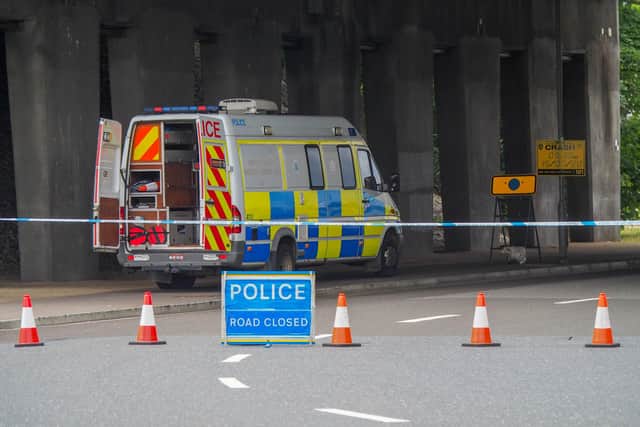 Car accident on M275 northbound in Portsmouth on 15 July 2020.

Pictured:  View of crash site opposite Park and Ride Roundabout.
Picture: Habibur Rahman