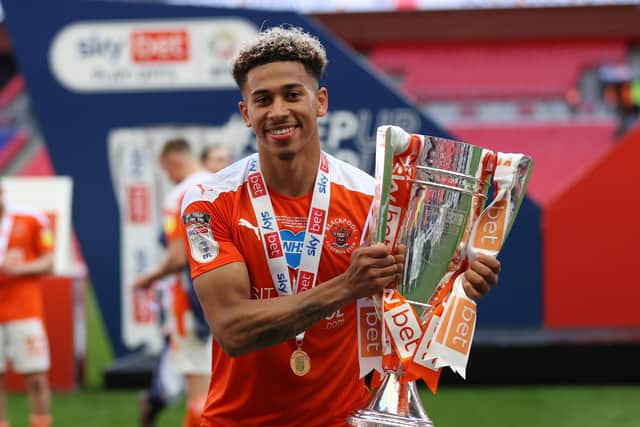 Jordan Gabriel won promotion with Blackpool last season while on loan from Nottingham Forest. Picture: Catherine Ivill/Getty Images