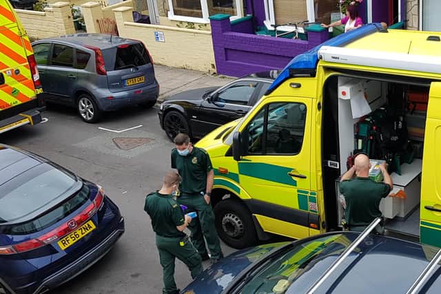 Paramedics pictured at the scene in Westfield Road, Eastney. Photo: Clare Ash