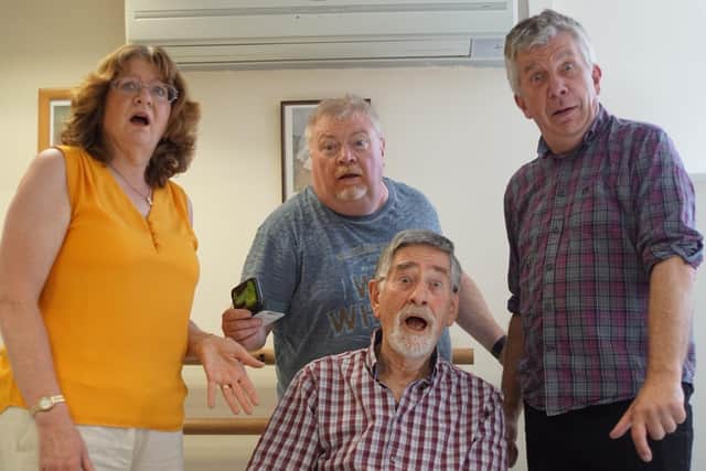 Fiddlers Three by Fareham Musical Society is at The Ashcroft Arts Centre in Fareham from June 30-July 2, 2022. Pictured in rehearsal, from left, are: Marina Voak, Roger Trencher, Alan Backhouse (seated) and Graeme Clements