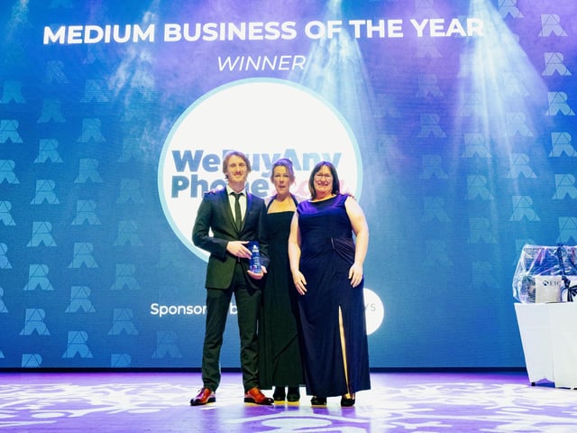 Yvonne Clay, centre director at Gunwharf Quays presented the Medium Business of the Year award to WeBuyAnyPhone.com   Picture: Keith Woodland (270321-243)