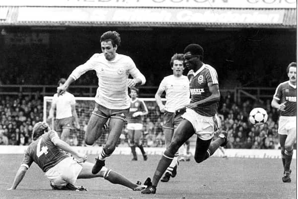 Mark Hateley in action for Pompey against Brighton in the 1983-84 season.