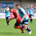 Locks Heath's Connor Johnson, left, battles with Bush Hill's Noel McCarthy-Gardiner. Picture: Martyn White.