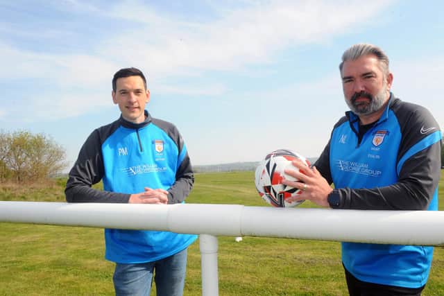Nick Lang (41) from Waterlooville and Peter Moseley (34) from Fareham, set up Sands United FC Solent in March 2019, to support dads and family members, who have sadly experienced the loss of a baby either through miscarriage, stillbirth or neo-natal death.
Pictured is: Co founders of Sands United FC Solent Peter Moseley and Nick Lang.
Picture: Sarah Standing (210422-1739)