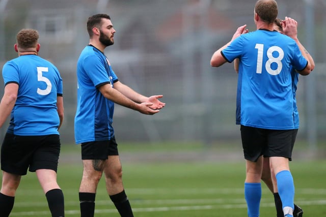 Jon Ashford's goal celebration. Picture: Chris Moorhouse