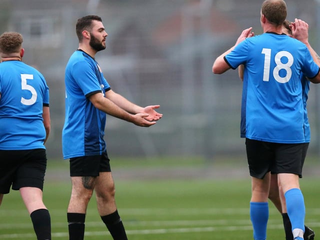 Jon Ashford's goal celebration. Picture: Chris Moorhouse