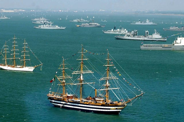 The scene in the Solent Tuesday June 28, 2005, where ships have anchored at Spithead, off Portsmouth, for the International Fleet Review which will be carried out by Queen Elizabeth II from HMS Endurance. As well as warships from navies around the world, the gathered vessels include tall ships, lifeboats, cruise liners and representatives from all sectors of the maritime industry. See PA story SEA Trafalgar. PRESS ASSOCIATION Photo. Photo credit should read: Chris Young / PA. 