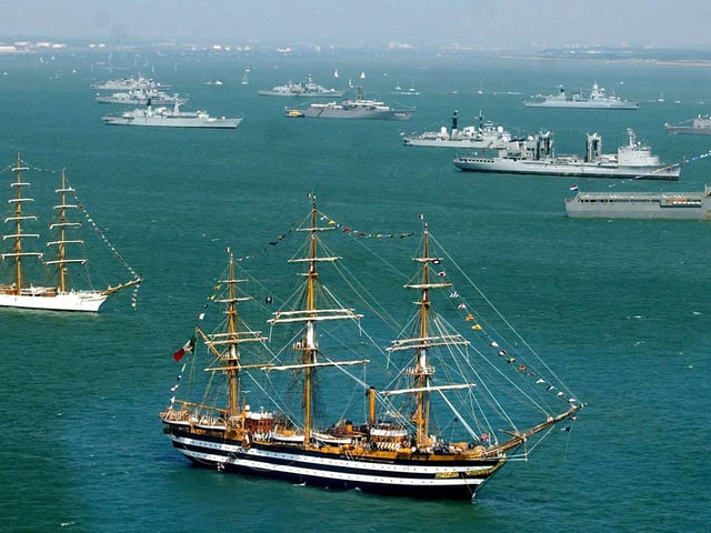 The scene in the Solent Tuesday June 28, 2005, where ships have anchored at Spithead, off Portsmouth, for the International Fleet Review which will be carried out by Queen Elizabeth II from HMS Endurance. As well as warships from navies around the world, the gathered vessels include tall ships, lifeboats, cruise liners and representatives from all sectors of the maritime industry. See PA story SEA Trafalgar. PRESS ASSOCIATION Photo. Photo credit should read: Chris Young / PA.