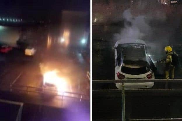 A Mercedes on fire in Buckingham Green, Buckland, Portsmouth, on Monday, February 15. Picture: Chris Savage