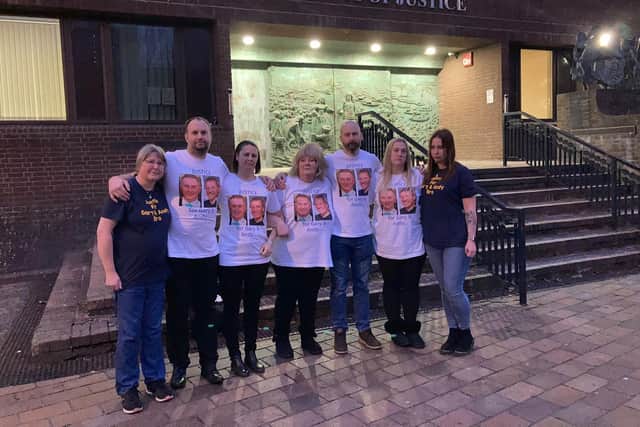 Family members of Andrew Cuthbert and Gary Groves outside Portsmouth Crown Court.
The pair were killed in a road accident. Joshua Kempster of West Meon has been sentenced to 10 months in prison for two counts of causing death by careless driving
Picture: Steve Deeks