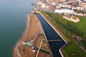 Aerial view of sea defence works being carried out at Long Curtain Moat in Southsea. Picture: Portsmouth City Council