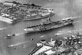 HMS Hermes leaves for the Falklands