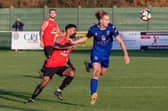 Baffins Milton Rovers striker Tom Vincent, right, was sent off following an incident where he received serious facial injuries. Picture: Mike Cooter