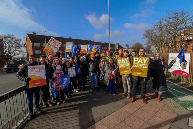 Junior doctors and their families and friends outside the entrance to QA Hospital, Cosham, Portsmouth
Picture: Habibur Rahman