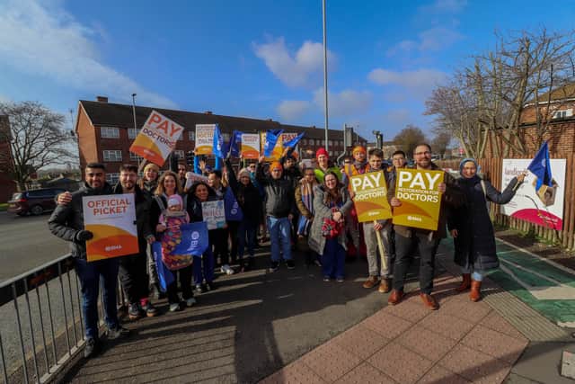 Junior doctors and their families and friends outside the entrance to QA Hospital, Cosham, Portsmouth
Picture: Habibur Rahman