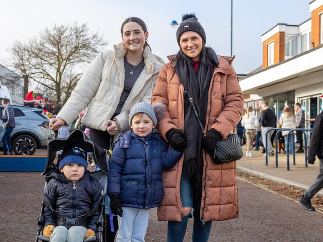 Locals braved the cold to celebrate the start of the Christmas festivites with a street party on Hayling Island on Saturday afternoon.

Pictured - Youngsters Vinnie Hurl, 2, Teddy Hurl, 3 with Nanny Lucy and Auntie Holly, 17.

Photos by Alex Shute