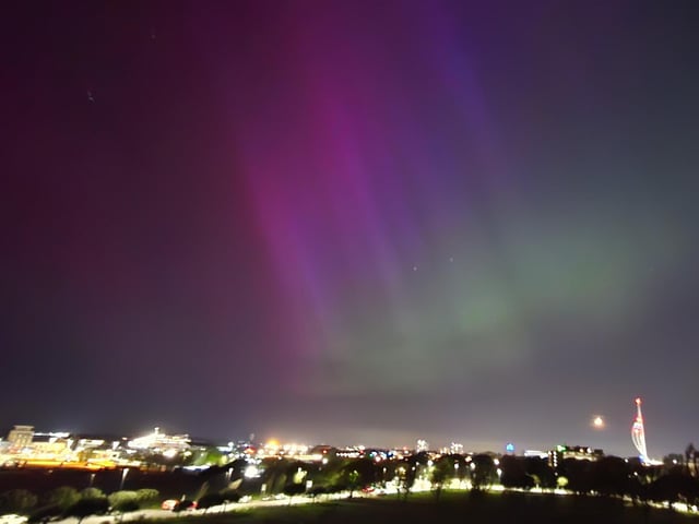 The Northern Lights seen by the Spinnaker Tower in Portsmouth.