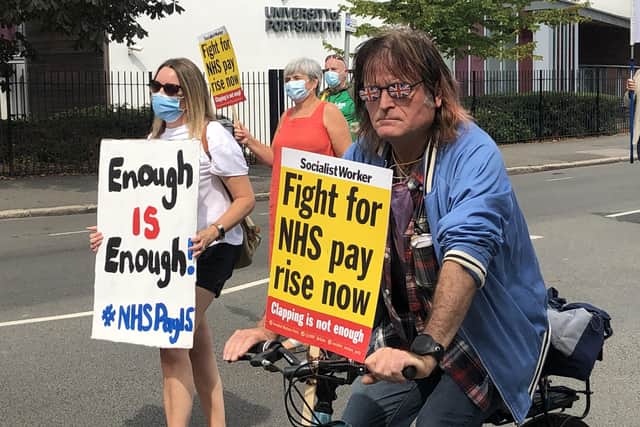 NHS health workers pictured protesting in Portsmouth over unfair pay. Photo: Tom Cotterill