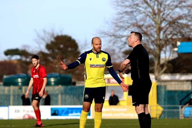 Gosport's Josh Huggins is not impressed with a refereeing decision Pictures: Tom Phillips