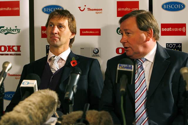 Tony Adams, left, with chief executive Peter Storrie Picture: Chris Ison/PA Wire.
