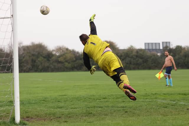 The Portchester Rovers keeper is beaten for one of Burrfields' five goals. Picture by Kevin Shipp